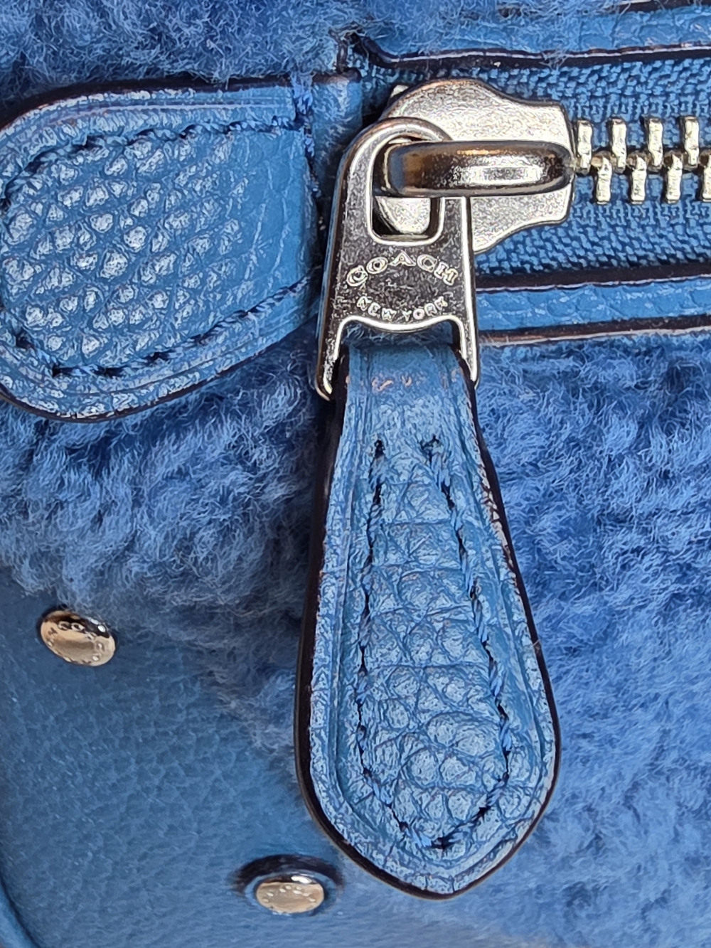 Coach Rhyder Shearling & Pebble Leather Crossbody Bag In Blue  Style #36490 - Picture 8 of 11